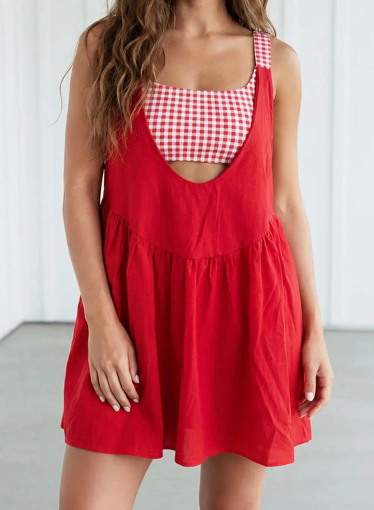 Gingham Romper Mini Dress